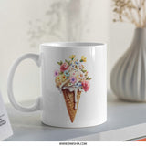 Floral Ice Cream Cone Mug, Cute Mug, Coffee Mug, Tea Mug, Unique Design Mug, Gift Mug, Flower Mug, Food Mug, Drinkware Mug (134) - Tawshia