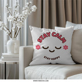 Stay Calm Happy Pillow, Cute Face Throw Pillow, Positive Affirmations, Relaxing Home Decor, Motivational Gift, Zen Pillow - Tawshia