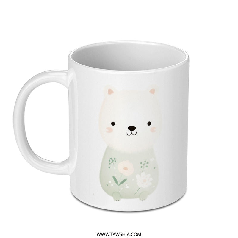 Cute Bear Mug, Floral Bear Coffee Mug, Animal Lover Gift, Kawaii Mug, Gift For Her, Novelty Mugs, Decorative Mug - Tawshia