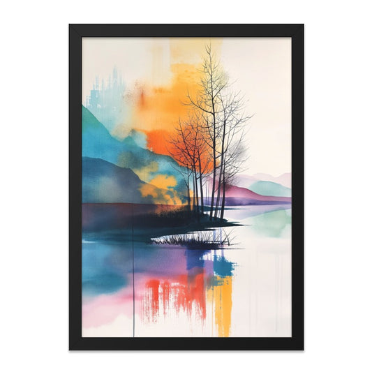 Watercolor Landscape Wall Art, Colorful Mountain Lake Print, Abstract Nature Painting, Home Decor - Tawshia