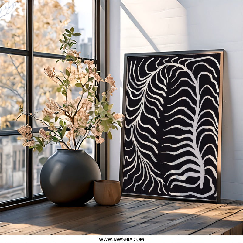 Abstract Plant Wall Art, Modern Minimalist Decor, Black and White Print, Botanical Illustration, Trendy Home Wall Decor - Tawshia