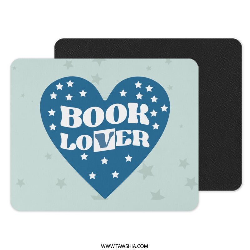 Book Lover Mouse Pad, Reader Gift, Blue Heart, Starry Design, Cute Desk Accessory, Gift for Bookworms, Unique Office Decor - Tawshia
