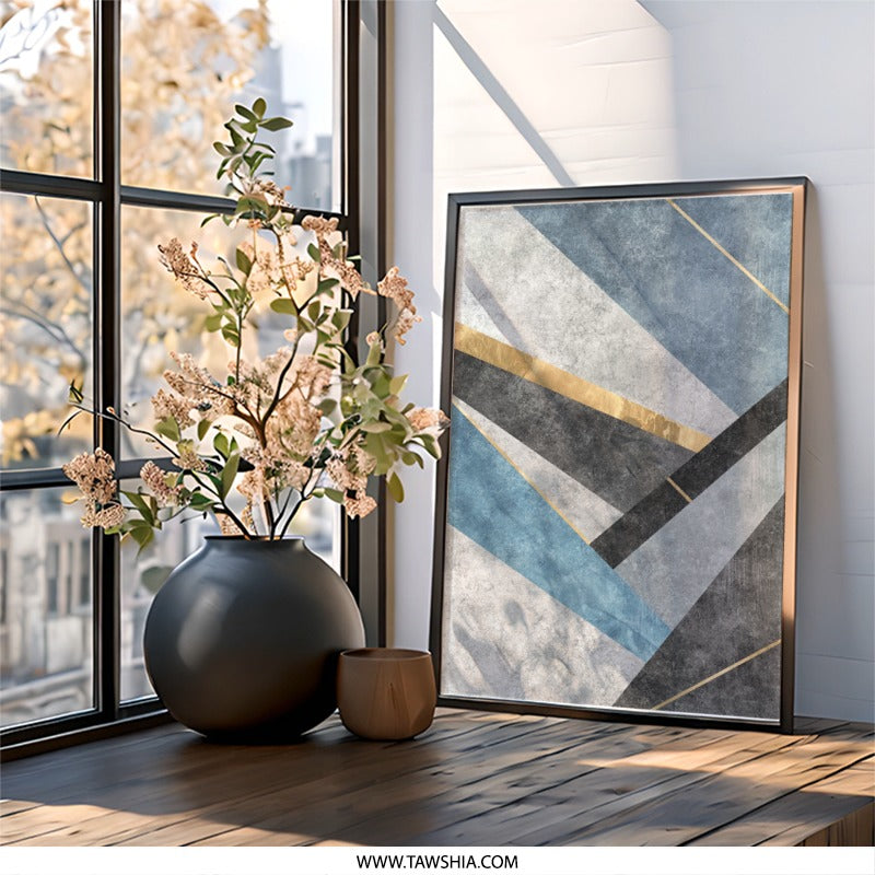 Abstract Geometric Wall Art, Modern Art Print, Scandinavian Art, Minimalist Wall Decor, Gold Accent Art, Home Decor, Art for Living Room - Tawshia