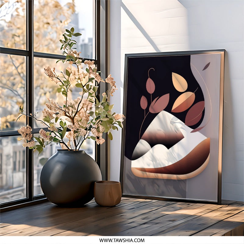 Abstract Mountain Wall Art, Minimalist Geometric Art, Autumn Leaf Decor, Contemporary Home Decor, Modern Wall Hanging, Nature Inspired Art - Tawshia