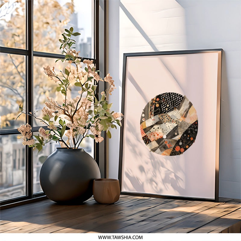 Abstract Circle Wall Art, Floral Pattern Print, Geometric Art, Contemporary Home Decor, Unique Wall Hanging - Tawshia