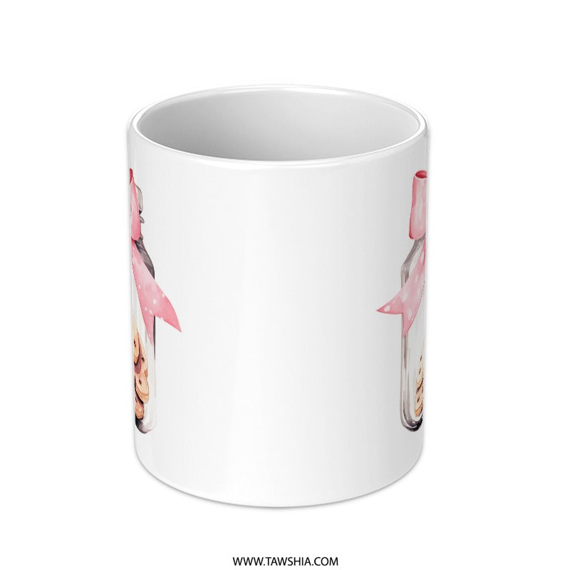 Cute Cookies Jar Mug, Pink Bow Mug, Sweet Treat Mug, Watercolor Art Coffee Cup, Gift for Baker, Food Lover Mug, Unique Mug - Tawshia