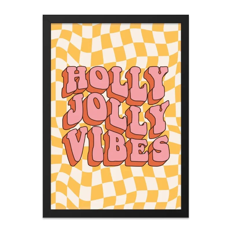 Holly Jolly Vibes Wall Art, Retro Art Print, Checkerboard Print, 70s Aesthetic Decor, Festive Wall Hanging, Holiday Wall Decor - Tawshia