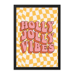 Holly Jolly Vibes Wall Art, Retro Art Print, Checkerboard Print, 70s Aesthetic Decor, Festive Wall Hanging, Holiday Wall Decor - Tawshia
