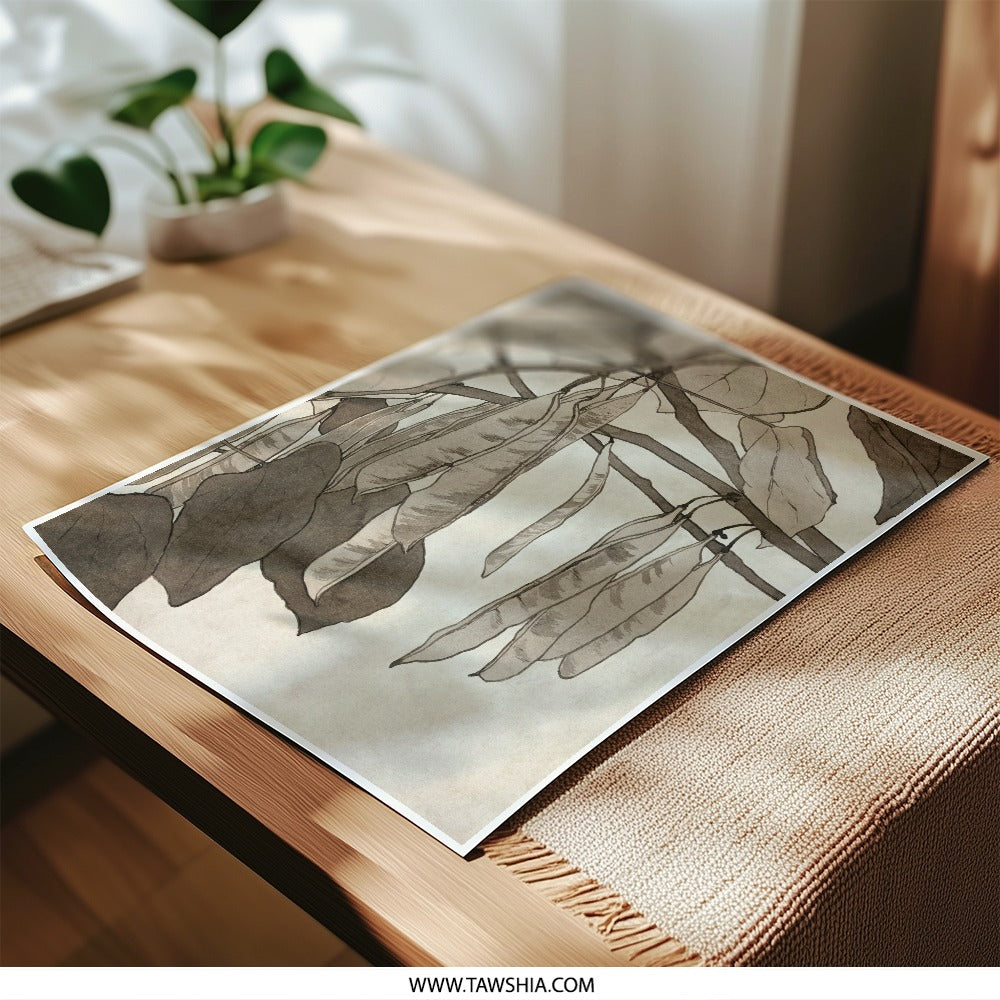Catalpa Bean Photographic Print, Botanical Wall Art, Sepia Tone Decor, Elegant Nature Print, Home Decor, Wall Decor, Catalpa Tree Art - Tawshia