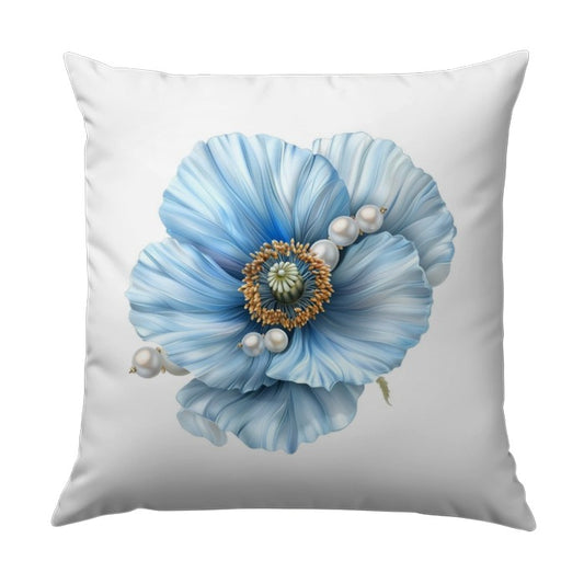 Blue Poppy Pillow, Floral Accent Pillow, Decorative Home Decor, Flower Throw Pillow, Pearl Adorned Pillow, Elegant Gift Idea - Tawshia