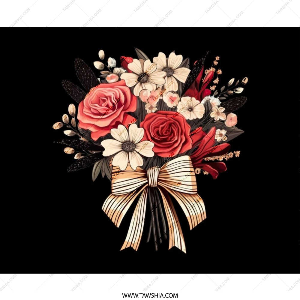 Floral Bouquet Mouse Pad, Red Roses, Cute Bow, Elegant, Computer Accessory, Desk Decor, Trendy Mousepad, Gift Idea - Tawshia