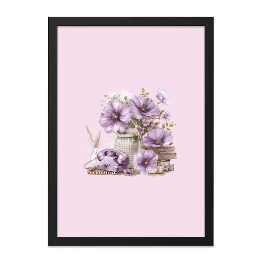 Vintage Floral Phone Wall Art, Lilac Flowers Print, Feminine Decor, Antique Phone Art, Book Lover Gift, Purple Floral Decor - Tawshia