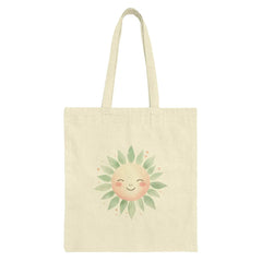 Smiling Sun Tote Bag, Cute Leaf Design, Unique Shopping Bag, Everyday Carry All, Graphic Print Tote, Gift Idea, Artsy Sun Face Bag - Tawshia