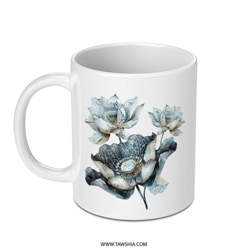 Lotus Flower Mug, Floral Mug, Botanical Mug, Elegant Mug, Gift for Her, Nature Inspired Mug, Flower Lover Gift, Coffee Mug, Tea Mug - Tawshia