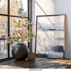 Abstract Landscape Wall Art, Blue Gray Painting Print, Minimalist Mountain Art, Modern Home Decor, Contemporary Wall Hanging, Framed Artwork - Tawshia