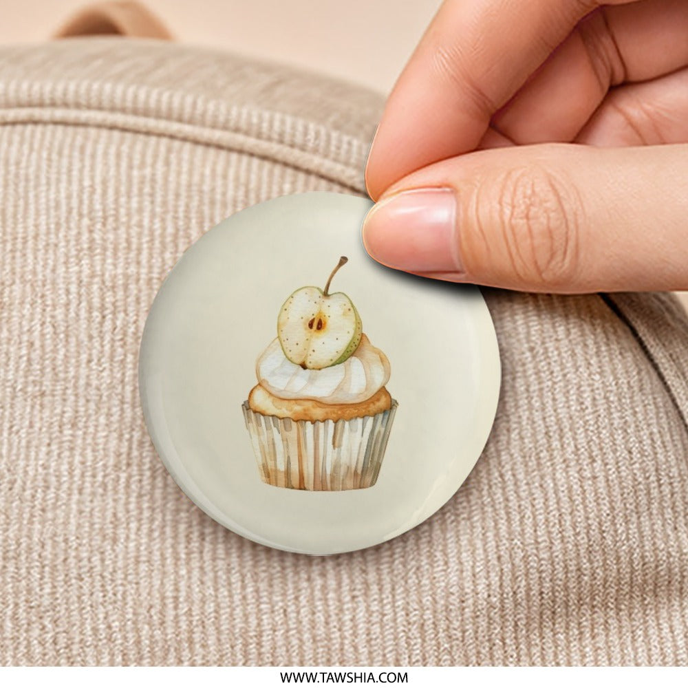 Cupcake Pinback Button, Pear Dessert Badge, Watercolor Art, Sweet Treat Pin, Food Lover Gift, Cute Button, Unique Accessories - Tawshia