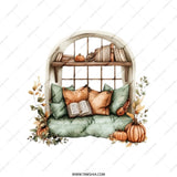 Autumn Window Seat Tote Bag, Book Lover Gift, Fall Pumpkins Design, Cozy Home Decor, Literary Tote, Bookish Gift, Aesthetic Tote Bag - Tawshia