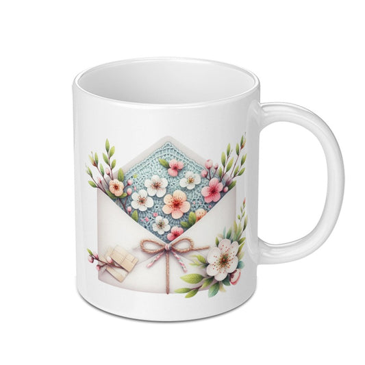 Floral Envelope Mug, Watercolor Flower Gift, Elegant Mug, Flower Bouquet Mug, Spring Flowers Coffee Cup, Unique Floral Mug, Gift for Her - Tawshia