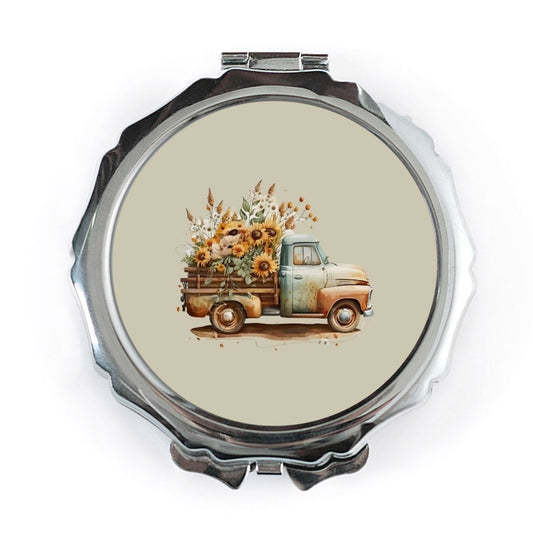 Sunflower Truck Pocket Mirror, Floral Farmhouse Decor, Vintage Truck Art, Country Style Mirror, Compact Mirror, Handbag Mirror - Tawshia
