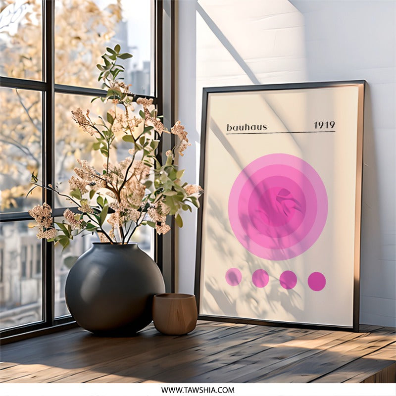 Bauhaus 1919 Wall Art, Minimalist Pink Print, Mid Century Modern Art, Abstract Geometric Poster, Home Decor - Tawshia