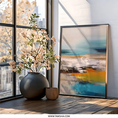 Abstract Landscape Wall Art, Coastal Painting Print, Modern Art Decor, Contemporary Home Decor, Ready to Hang Framed Art - Tawshia