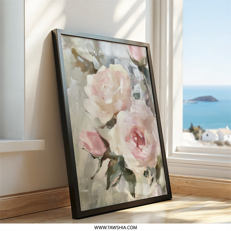 Pink Roses Wall Art, Floral Painting Print, Botanical Art Decor, Flower Still Life Artwork, Elegant Home Decor - Tawshia