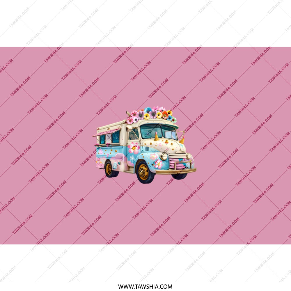 Floral Ice Cream Truck Tumbler, Cute Food Truck Gift, Pastel Pink Travel Tumbler, Unique Drinkware for Her, Fun Tumblers for Girls - Tawshia