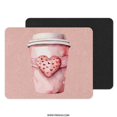 Pink Coffee Mousepad, Heart Mousepad, Valentine Mousepad, Office Decor, Cute Mousepad, Trendy Mousepad, Watercolor Mousepad - Tawshia