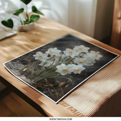 White Narcissus Photographic Print, Floral Art, Flower Photography, Botanical Wall Decor, Spring Home Decor, Elegant Wall Art - Tawshia