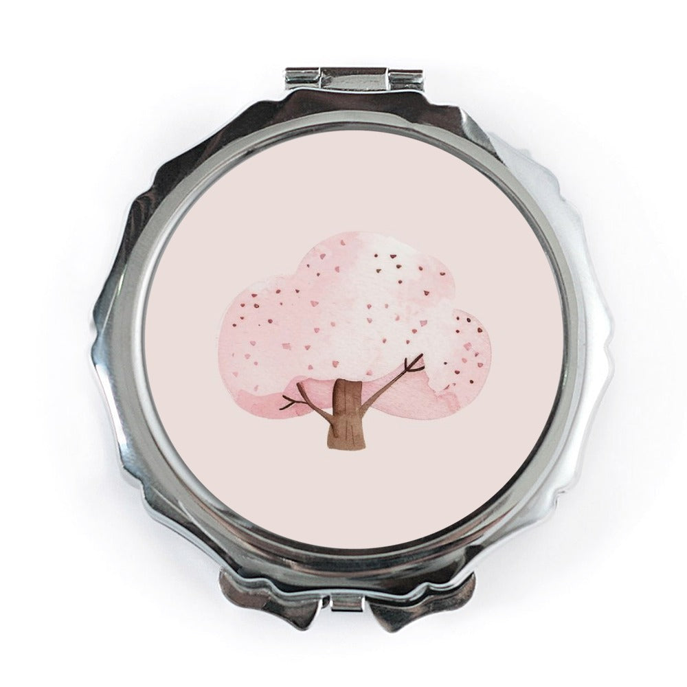 Pink Cherry Blossom Tree Pocket Mirror, Floral Makeup Mirror, Botanical Compact Mirror, Cute Pocket Mirror, Spring Gift, Portable Mirror - Tawshia