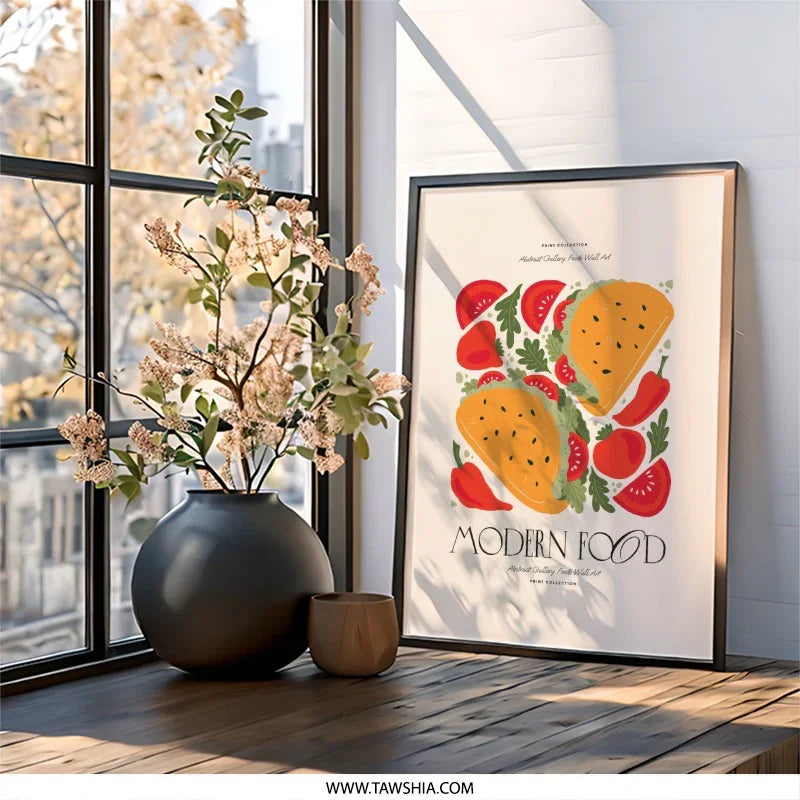 Modern Food Wall Art, Taco Print, Kitchen Art, Minimalist Food Art, Abstract Food Print, Restaurant Decor, Dining Room Art - Tawshia