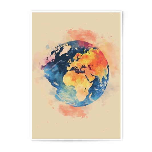 Watercolor Earth Photographic Print, Globe Art Print, World Map Art, Colorful Planet Art, Home Decor, Geography Gift, Travel Gift Idea - Tawshia