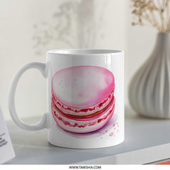 Macaron Mug, Pink Macaroon Art, Foodie Gift, Pastry Lover, Dessert Coffee Mug, Kitchen Decor, Watercolor Design, Cute Sweet Treat Mug - Tawshia