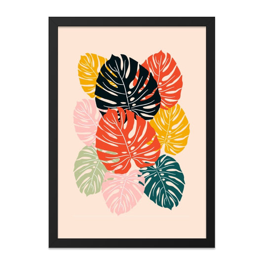 Monstera Leaf Wall Art, Tropical Leaves Print, Colorful Botanical Decor, Modern Home Art, Framed Art Print - Tawshia