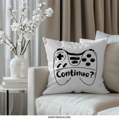 Gaming Pillow, Gamer Gift, Continue Question Pillow, Game Room Decor, Game Controller Art, Geek Pillow, Minimalist Pillow - Tawshia