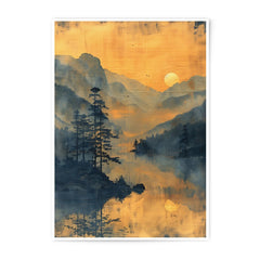 Misty Mountain Lake Photographic Print, Golden Sunset Reflection, Peaceful Nature Art, Wall Decor, Home Decor, Landscape Photography - Tawshia
