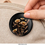 Floral Pinback Button, Wildflower Button, Botanical Badge, Flower Lover Gift, Aesthetic Pin, Black Background Pin, Trendy Accessory - Tawshia