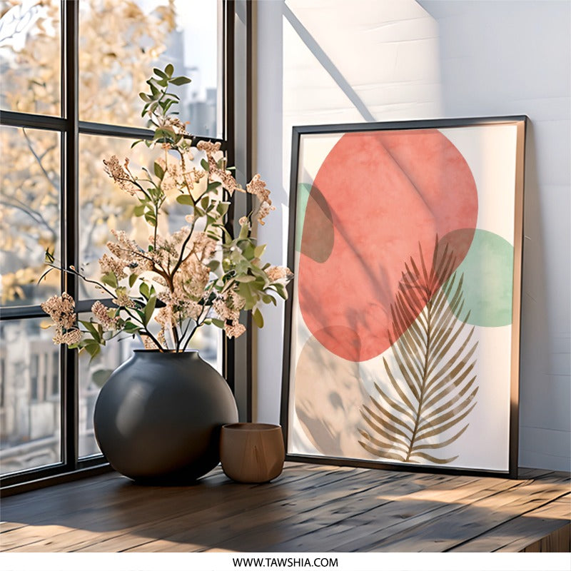 Abstract Botanical Wall Art, Mid Century Modern Print, Minimalist Palm Leaf Decor, Earth Tone Art Print, Living Room Wall Decor - Tawshia