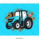 Blue Tractor Mouse Pad, Farm Vehicle Computer Mat, Countryside Decor, Farming Gift, Cute Sunflower, Pink Flower, Office Desk Accessory - Tawshia