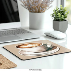 Watercolor Coffee MousePad, Latte Art Mouse Pad, Coffee Lover Gift, Office Decor Mousepad, Heart Design Mousepad - Tawshia