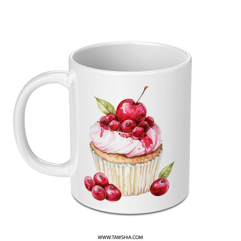 Cherry Cupcake Mug, Watercolor Dessert Coffee Cup, Sweet Treat Mug, Baking Lover Gift, Foodie Mug, Artistic Mug, Kitchen Decor, Unique Mug - Tawshia