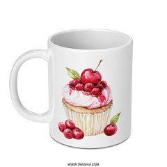 Cherry Cupcake Mug, Watercolor Dessert Coffee Cup, Sweet Treat Mug, Baking Lover Gift, Foodie Mug, Artistic Mug, Kitchen Decor, Unique Mug - Tawshia
