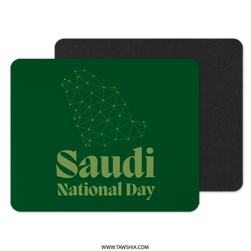 Saudi National Day Mouse Pad, Kingdom Map, Geometric Design, Green, Desk Decor, Unique Gift, Office Accessory, Gaming Mousepad - Tawshia