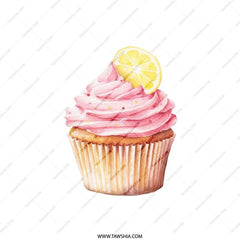 Lemon Cupcake Pillow, Pink Frosting Throw Pillow, Kitchen Decor, Dessert Art, Sweet Treat Accent Pillow, Watercolor Pillow Cover, Gift Idea - Tawshia