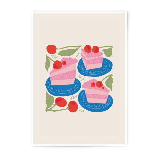 Cherry Cake Photographic Print, Dessert Art, Kitchen Decor, Food Illustration, Whimsical Print, Sweet Treat Wall Art - Tawshia