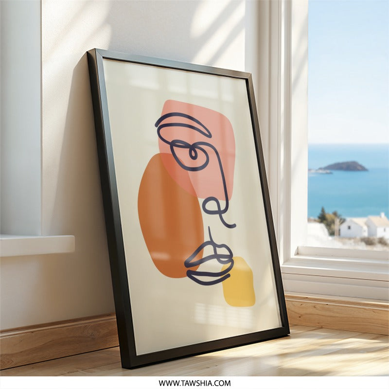 Abstract Face Wall Art, Minimalist Line Art, Modern Home Decor, Unique Artwork, Stylish Wall Decor, Contemporary Art Print - Tawshia