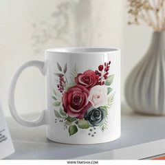 Floral Mug, Roses Mug, Watercolor Mug, Flower Mug, Gift Mug, Beautiful Mug, Botanical Mug, Coffee Lover Mug, Tea Mug, Unique Design Mug - Tawshia