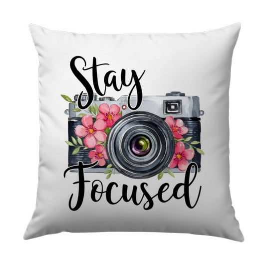 Stay Focused Pillow, Camera Pillow, Photographer Gift, Floral Pillow, Photography Decor, Home Decor Pillow, Living Room Decor - Tawshia