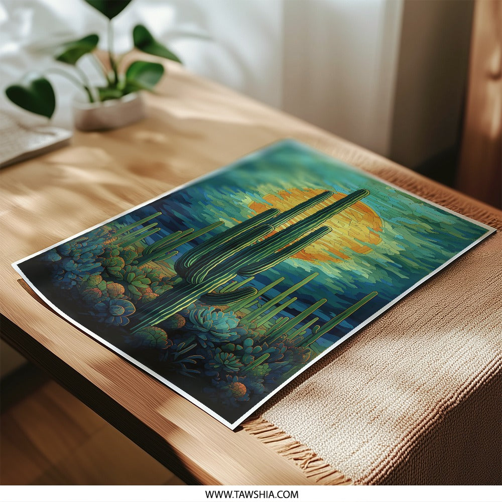 Desert Cactus Photographic Print, Southwestern Art, Sunset Landscape, Saguaro Cactus, Desert Decor, Wall Art Print, Home Decor - Tawshia