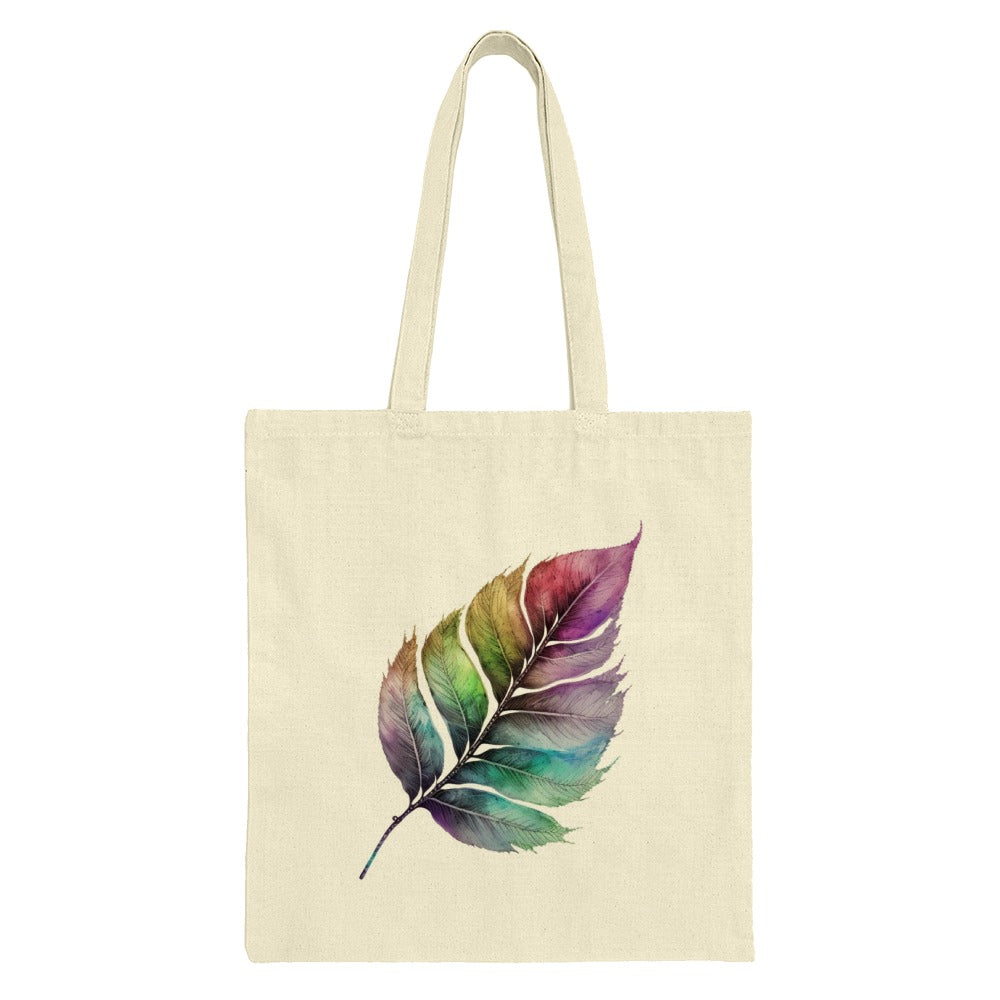 Watercolor Feather Tote Bag, Colorful Leaves Design Bag, Nature Inspired Tote, Stylish Everyday Bag, Unique Design Tote - Tawshia
